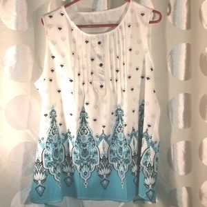 Unkown Brand Blue White Print Tank Blouse VG+ XXL